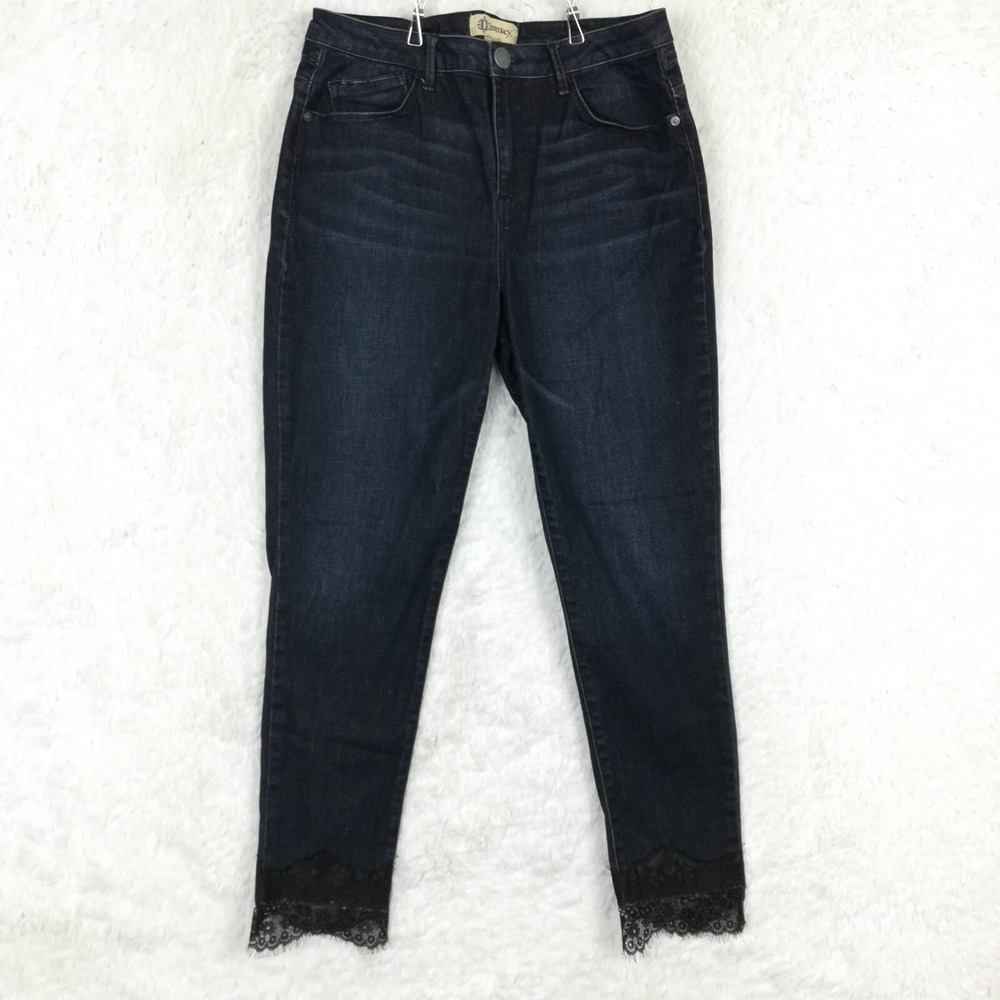 Democracy Womens Jeans Skinny Skinny Blue Denim Lace Trim Dark Wash High Rise 8